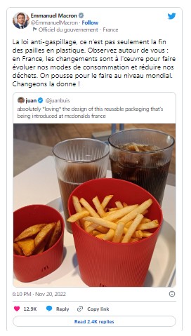 (Vân) McDonald's đại chiến tại Pháp: 'Ngứa mắt' bọc đựng khoai tây chiên, Tổng thống đăng dòng Tweet khiến mỗi cửa hàng tốn thêm 15.000 Euro - Ảnh 1.