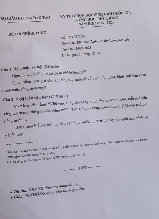 Đề thi môn Văn kỳ thi HSG Quốc gia 2023: Nghĩ sao về việc xây dựng hình ảnh bản thân trong cuộc sống? - Ảnh 1.