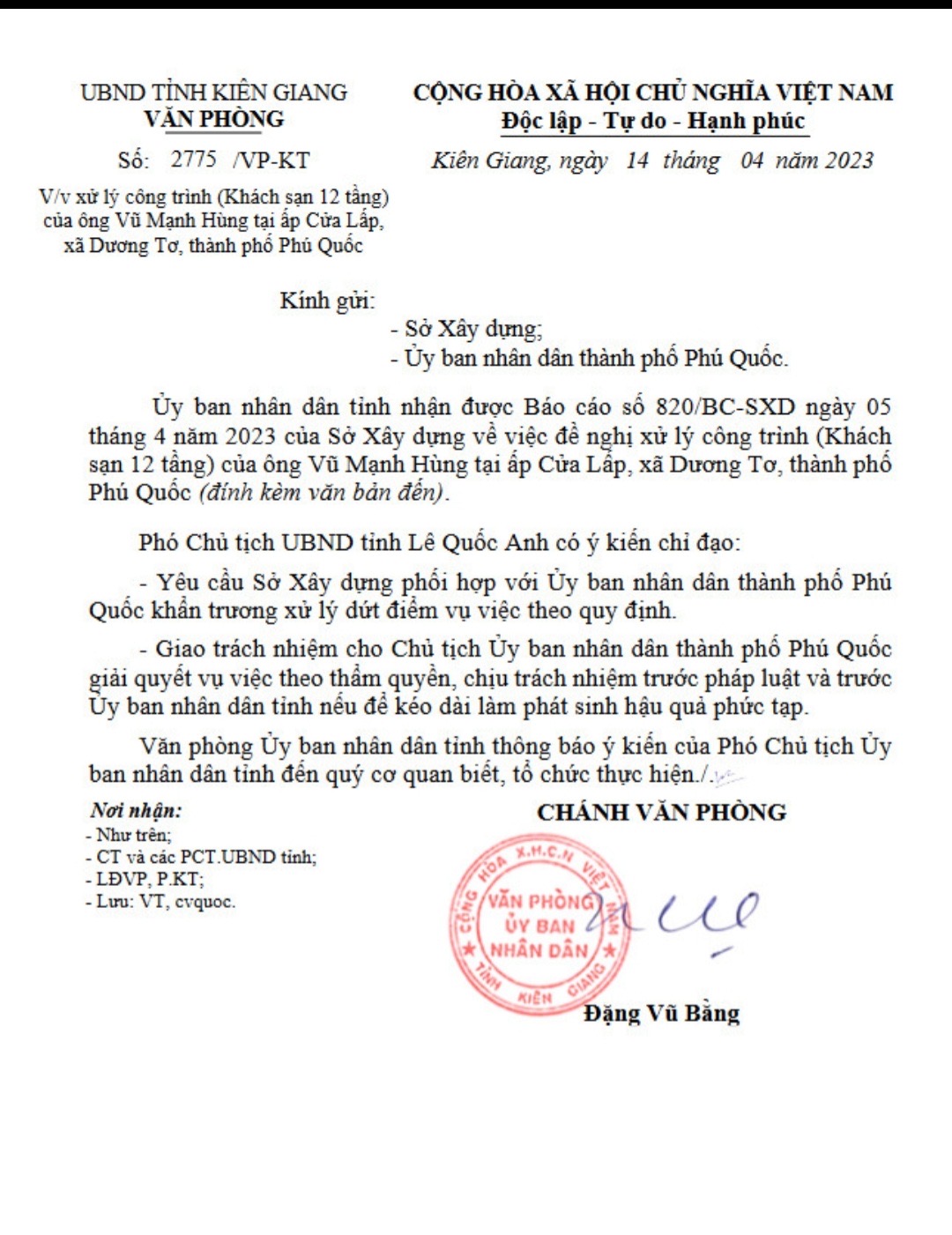 Tỉnh Kiên Giang ra “tối hậu thư” cho Chủ tịch UBND TP Phú Quốc xử lý công trình 12 tầng trái phép - Ảnh 2.