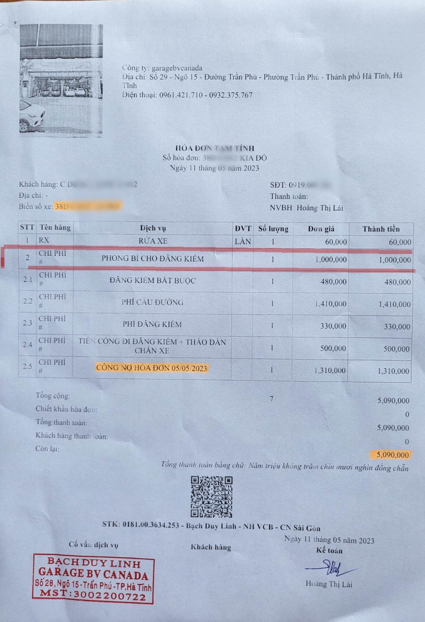 Trần tình của chủ gara ô tô có tờ hóa đơn chi Phong bì cho đăng kiểm - Ảnh 1.