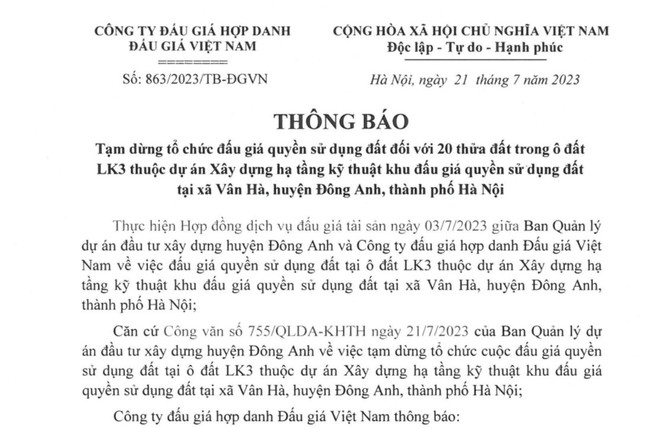 Nhiều cuộc đấu giá đất ở Hà Nội bị tạm dừng bất ngờ - Ảnh 2.