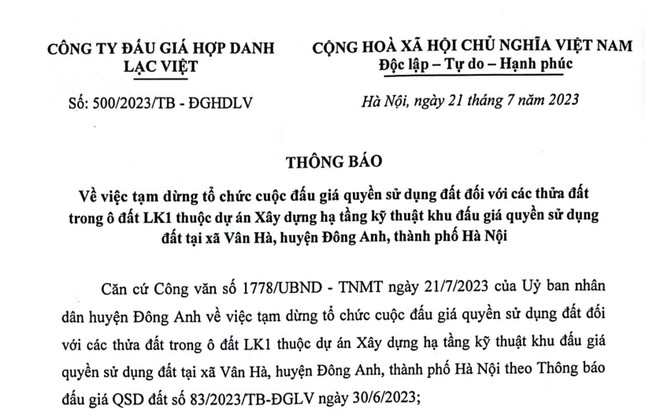 Nhiều cuộc đấu giá đất ở Hà Nội bị tạm dừng bất ngờ - Ảnh 1.