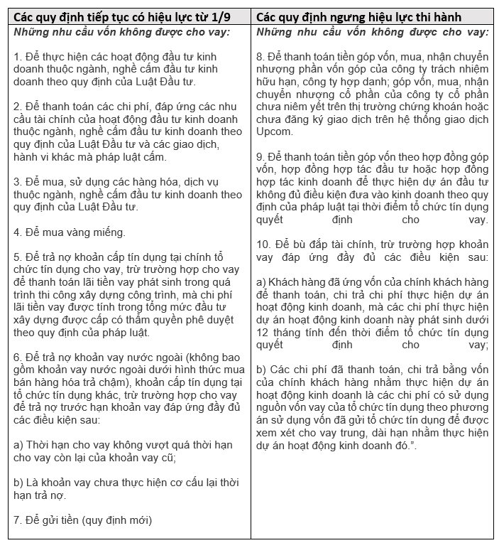 Ngưng thi hành 3 quy định về nhu cầu vốn không được cho vay, nhưng một quy định mới sẽ vẫn có hiệu lực từ 1/9 - Ảnh 2.