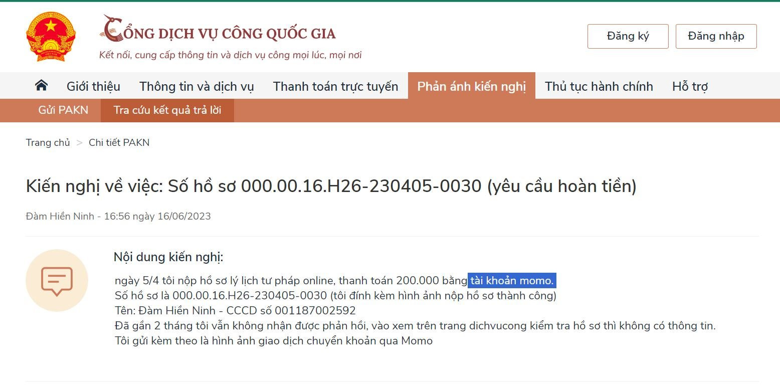 Vướng mắc liên quan đến Ví MoMo, người dân liên tục phản ánh đến Cổng dịch vụ công Quốc gia - Ảnh 6.