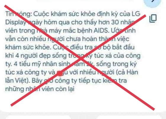 Xác định 4 trường hợp tung tin giả liên quan đến Công ty LG Display Việt Nam Hải Phòng - Ảnh 1.