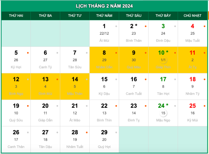 Bộ Nội vụ chốt lịch nghỉ Tết nguyên đán 2024 - Ảnh 1.