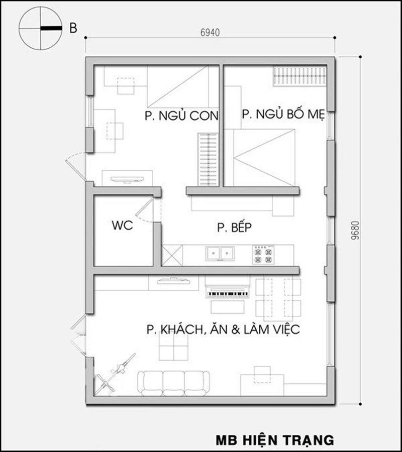 Tư vấn cải tạo và bố trí lại căn nhà tập thể cũ ở Hà Nội cho gia đình 4 người - Ảnh 1.