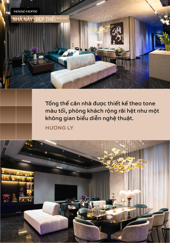 “Đột nhập” căn penthouse 450m2 của Hương Ly: Tông đen xám chủ đạo như nhà tài phiệt phim Hàn Quốc, không ngại đầu tư nội thất đắt tiền - Ảnh 2.