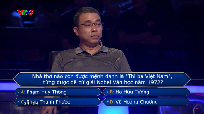 Kiến trúc sư "bó tay" trước một câu hỏi về chủ đề Văn học trong Ai Là Triệu Phú, học giỏi cũng chưa chắc biết - Ảnh 1. Kiến trúc sư "bó tay" trước một câu hỏi về chủ đề Văn học trong Ai Là Triệu Phú, học giỏi cũng chưa chắc biết - Ảnh 1.
