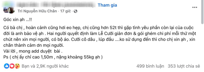 Chỉ 1 bài đăng "nhờ hỗ trợ đám cưới" mà thấy cả một Việt Nam đầy tình thương: Tràn ngập lời ngỏ giúp đỡ, từ váy cưới đến thiệp mời- Ảnh 1.