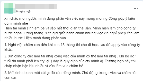 Mẹ bỉm lương tháng 30 triệu phân vân nghỉ việc chăm con, làm tại nhà hay kinh doanh, lời khuyên nhiều nhất gây ngỡ ngàng!- Ảnh 1. Mẹ bỉm lương tháng 30 triệu phân vân nghỉ việc chăm con, làm tại nhà hay kinh doanh, lời khuyên nhiều nhất gây ngỡ ngàng!- Ảnh 1.