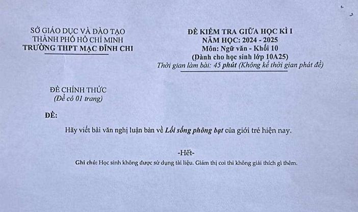 Ra đề thi văn “lối sống phông bạt”, trường THPT Mạc Đĩnh Chi phản hồi gì?- Ảnh 1.