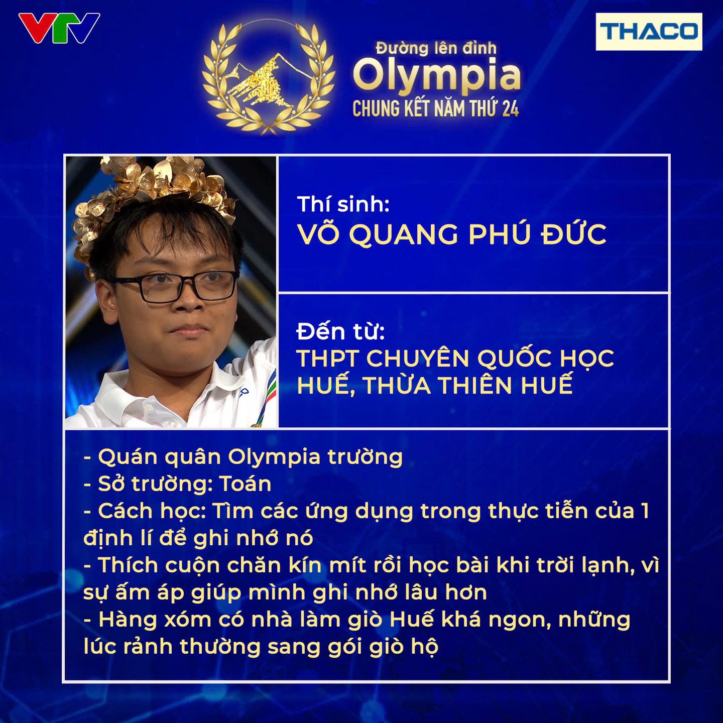 Chân dung 4 thí sinh lọt vào Chung kết năm Đường Lên Đỉnh Olympia 2024, có 2 người mang cầu truyền hình đầu tiên về cho tỉnh nhà- Ảnh 5.