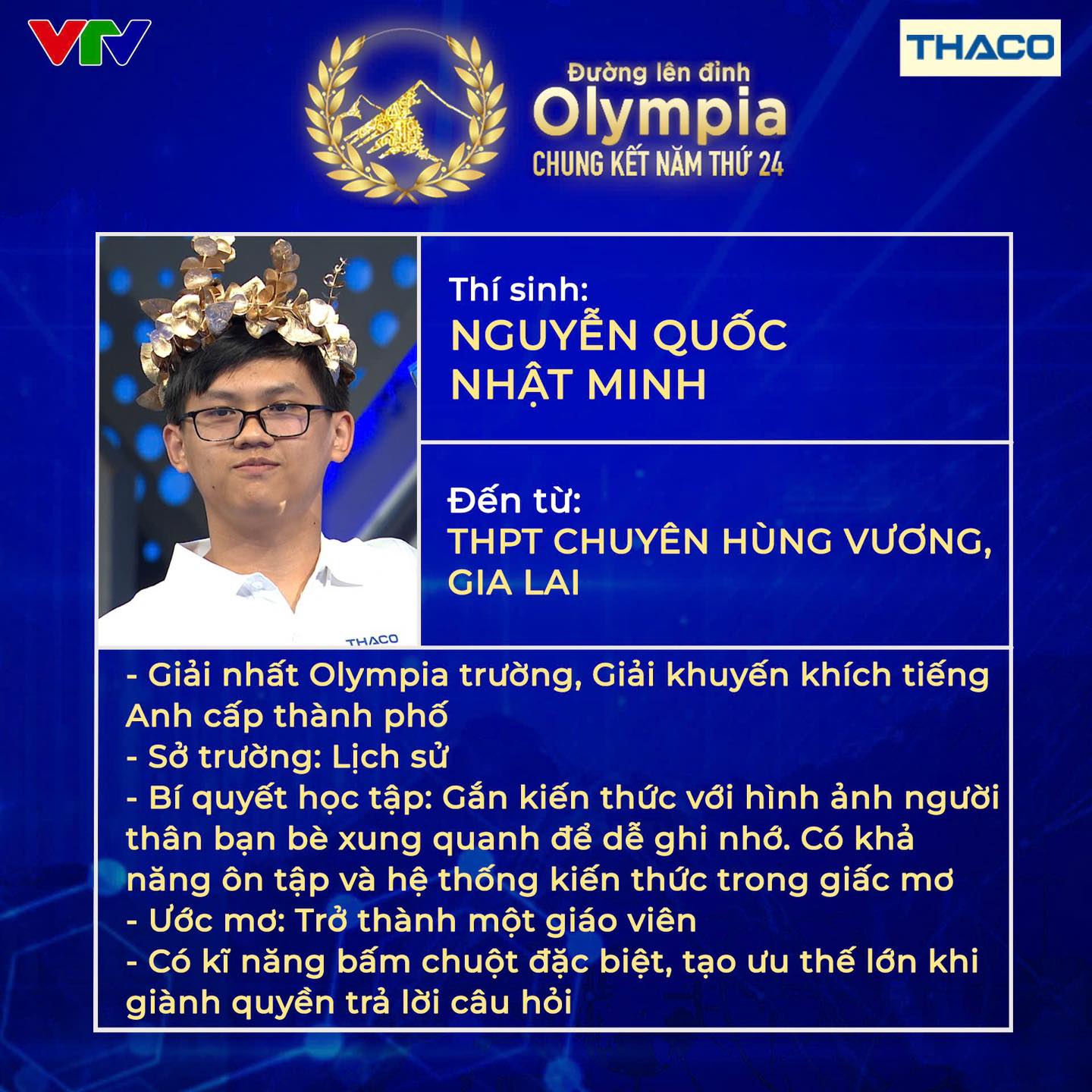 Chân dung 4 thí sinh lọt vào Chung kết năm Đường Lên Đỉnh Olympia 2024, có 2 người mang cầu truyền hình đầu tiên về cho tỉnh nhà- Ảnh 3.