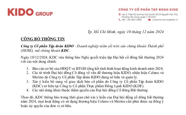 Thương vụ “khó xuôi” giữa KIDO và Nutifood: Chờ đợi gì tại ĐHCĐ bất thường 2024 với “vấn đề thương hiệu KIDO, nhãn hiệu Celano và Merino do KIDO sở hữu và quản lý”?- Ảnh 2.