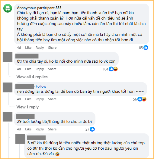 Lương 8 triệu, tiết kiệm được 2 triệu, chàng trai 29 tuổi vẫn bị chỉ trích vì 1 câu hỏi- Ảnh 2. Lương 8 triệu, tiết kiệm được 2 triệu, chàng trai 29 tuổi vẫn bị chỉ trích vì 1 câu hỏi- Ảnh 2.