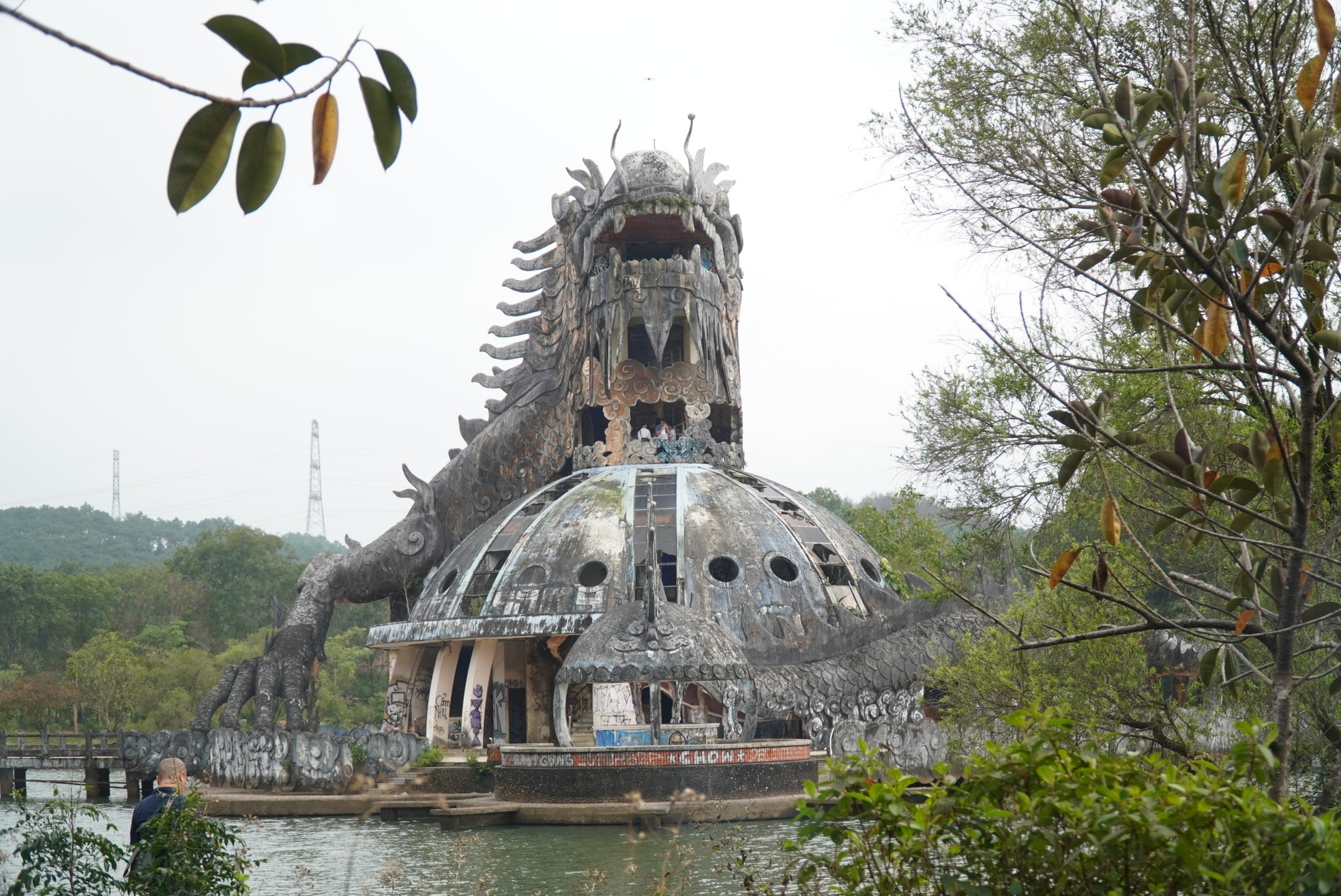 Kéo nhau lên công viên ‘kinh dị’ tại Huế ngắm rồng khổng lồ trước khi bị đập bỏ - Ảnh 1.