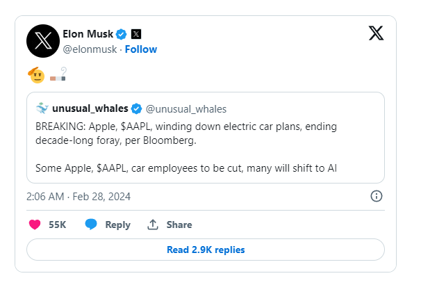 Sốc: Apple từ bỏ dự án xe điện sau hàng chục năm theo đuổi, chuyển hướng đầu tư cho AI khiến Elon Musk ăn mừng - Ảnh 2.