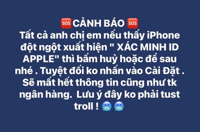 Bảng thông báo này của iPhone khiến người Việt hoang mang: "Nếu bấm nút này, bạn sẽ mất tài khoản ngân hàng"- Ảnh 1.