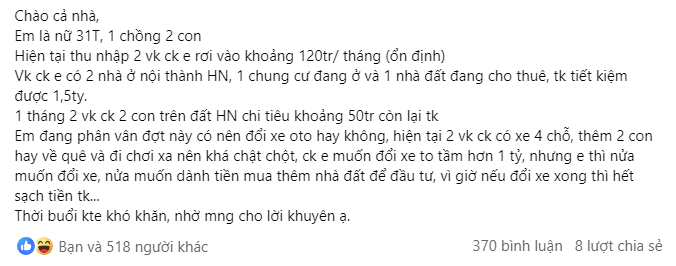 Cô vợ thu nhập 120 triệu/tháng không dám đổi xe, dân tình chỉ ra rất nhiều vấn đề &quot;người giàu&quot; cũng không nghĩ tới- Ảnh 1.