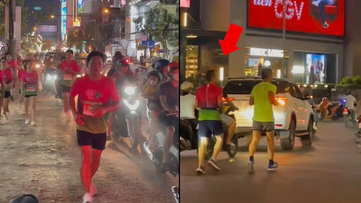 VĐV khổ sở chạy bộ giữa dòng xe cộ ở giải VPBank Can Tho Music Night Run 2024 - Ảnh 2.