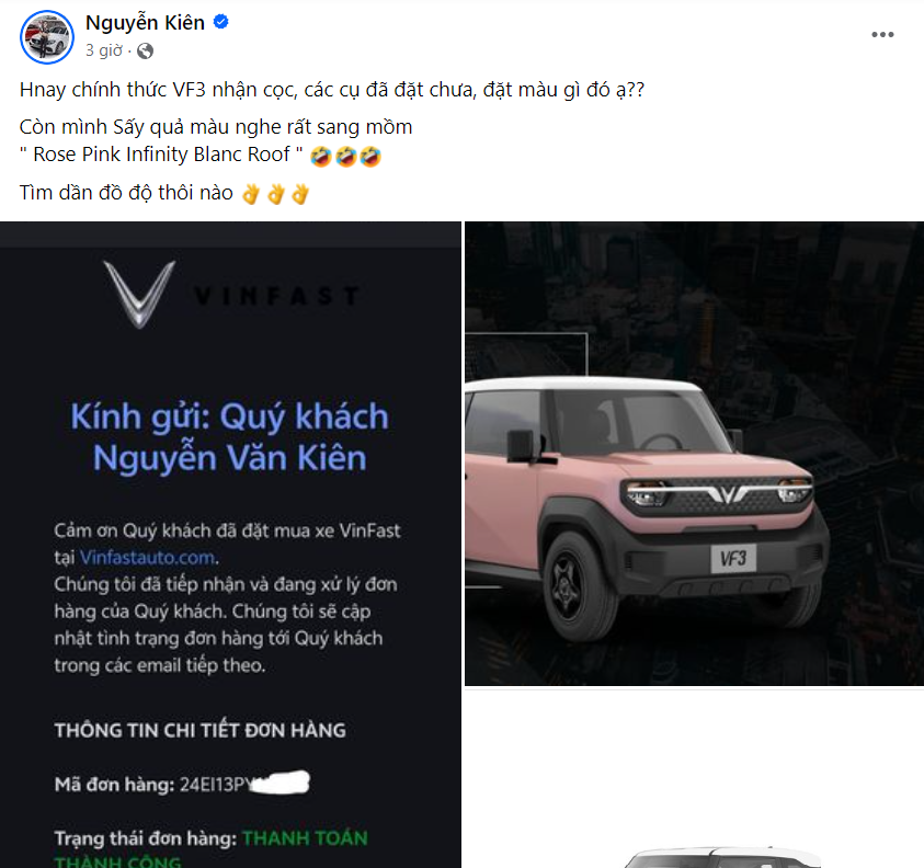 Dân mạng đua nhau khoe hóa đơn đặt cọc xe điện VF3- Ảnh 4. Dân mạng đua nhau khoe hóa đơn đặt cọc xe điện VF3- Ảnh 4.