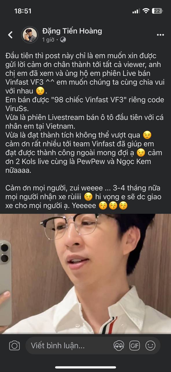 ViruSs chốt đơn tới 98 chiếc VinFast VF 3 ngay trong lần đầu livestream, doanh thu hơn 31 tỷ đồng - Ảnh 1.