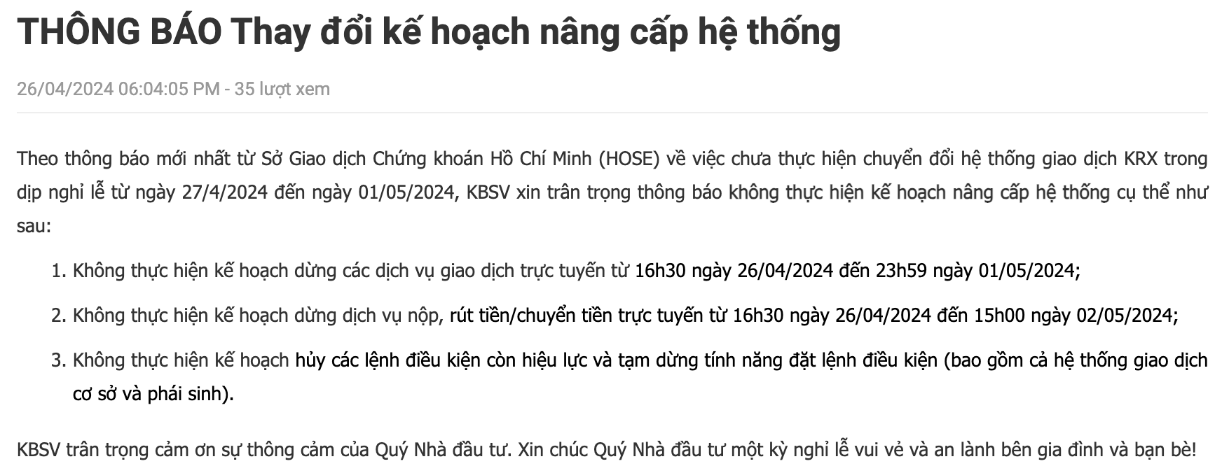 Loạt công ty chứng khoán gửi thông báo gấp về việc dừng kế hoạch chuyển đổi hệ thống giao dịch mới KRX - Ảnh 2.