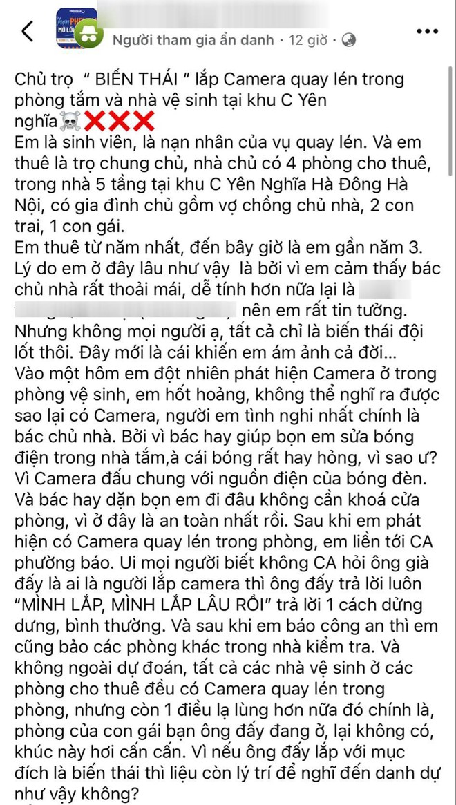 Sốc: Thêm vụ chủ trọ tại Hà Nội lắp camera quay lén trong phòng tắm nữ sinh, thản nhiên thừa nhận mình lắp lâu rồi- Ảnh 1.