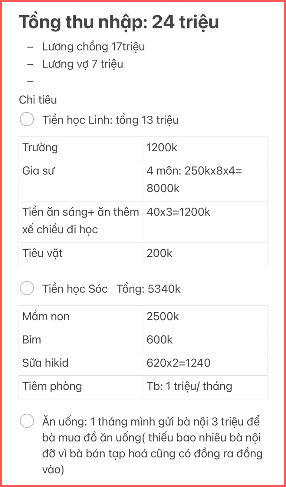 Lên mạng than nghèo nhưng chẳng ai thương: Chi 18 triệu cho con đi học không tiếc, tiếc 3 triệu tiền ăn gửi mẹ chồng- Ảnh 2.