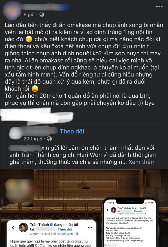 Quán Omakase dính ồn ào xóa ảnh liên quan đến Trấn Thành lên tiếng: “Chúng tôi phục vụ toàn khách sang trọng nên không xảy ra vấn đề như vậy!”- Ảnh 1.