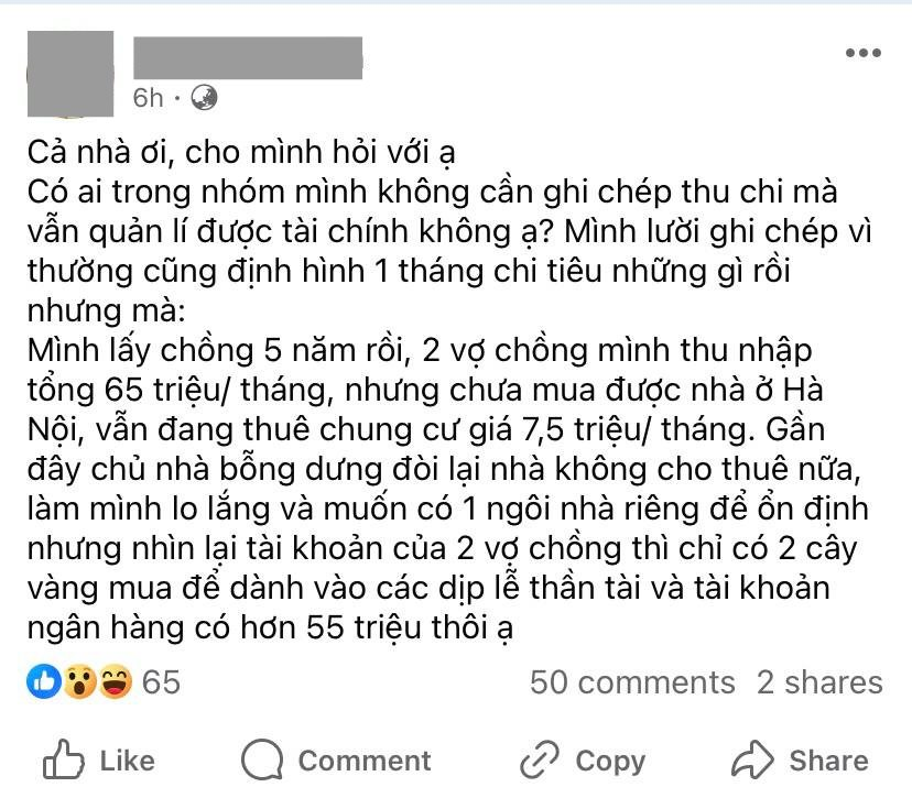 Thu nhập 65 triệu/tháng trong suốt 5 năm nhưng không có nổi 1 đồng tiết kiệm?- Ảnh 2. Thu nhập 65 triệu/tháng trong suốt 5 năm nhưng không có nổi 1 đồng tiết kiệm?- Ảnh 2.
