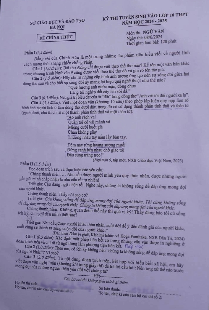 Đề thi Văn vào 10 năm 2024 Hà Nội: "Ứng xử thế nào trước mong đợi của những người thân yêu?"- Ảnh 1.