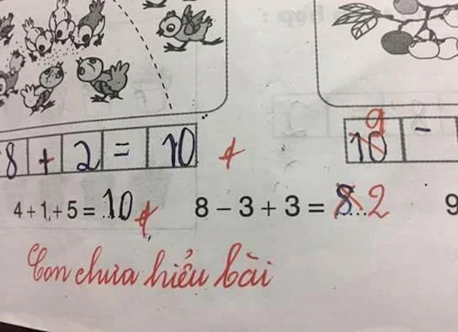 Học sinh tiểu học làm phép tính 8-3+3=8 bị cô gạch đỏ và sửa lại thành 2, cả cõi mạng dậy sóng- Ảnh 1.