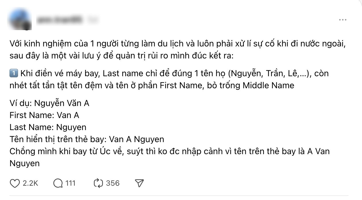 Sai lầm khi điền tên trên vé máy bay khiến du khách Việt không thể nhập cảnh: Đừng chủ quan vì việc nhỏ này!- Ảnh 2.