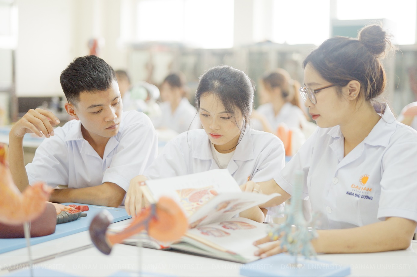 A group of students studying in a classroom Description automatically generated