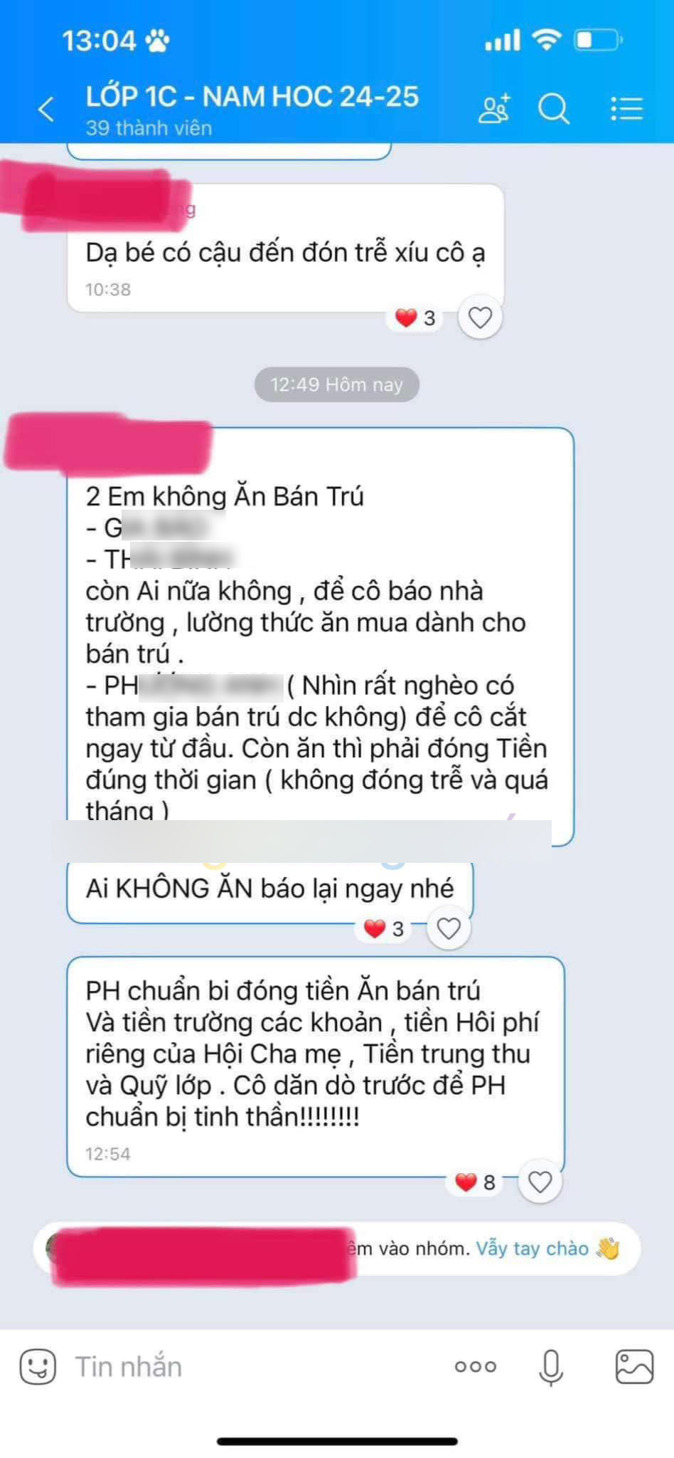 Phụ huynh bức xúc tố cô giáo chê học sinh "nhìn rất nghèo, có tham gia bán trú được không", rồi xoá vội tin nhắn- Ảnh 1. Phụ huynh bức xúc tố cô giáo chê học sinh "nhìn rất nghèo, có tham gia bán trú được không", rồi xoá vội tin nhắn- Ảnh 1.