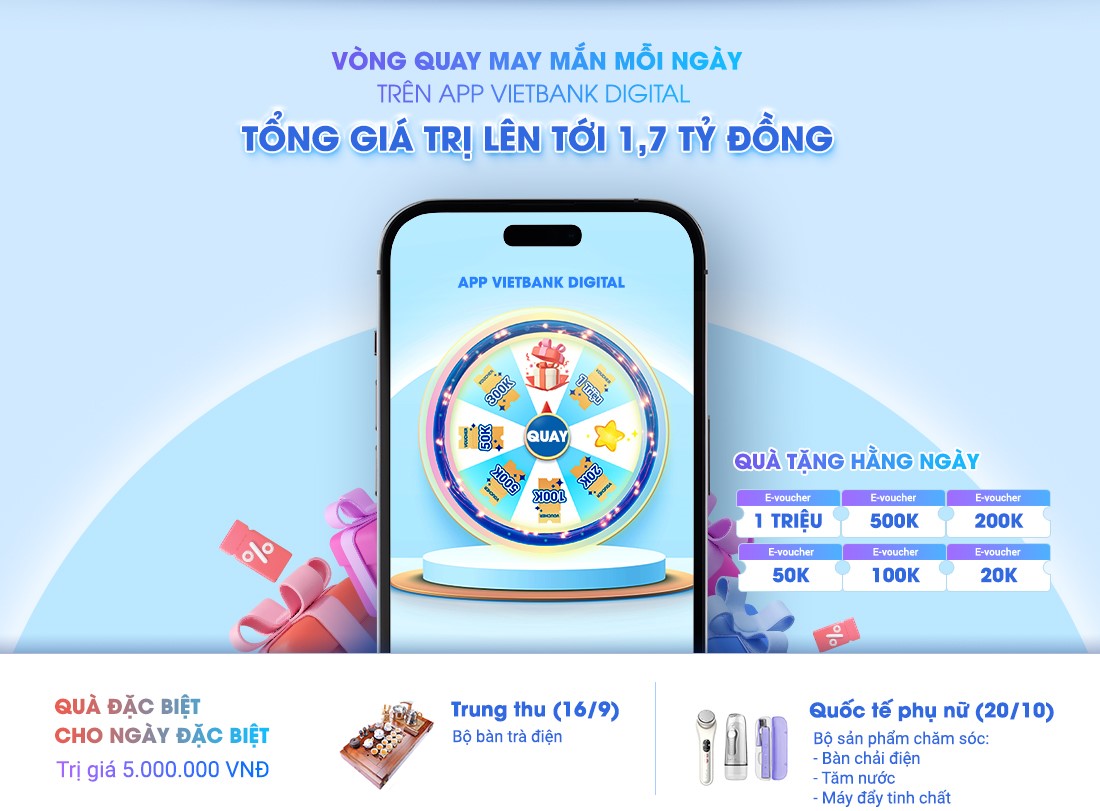 Vietbank ra mắt chương trình khuyến mãi "Quà tặng tiền tỷ - Chào thu hết ý"- Ảnh 1. Vietbank ra mắt chương trình khuyến mãi "Quà tặng tiền tỷ - Chào thu hết ý"- Ảnh 1.