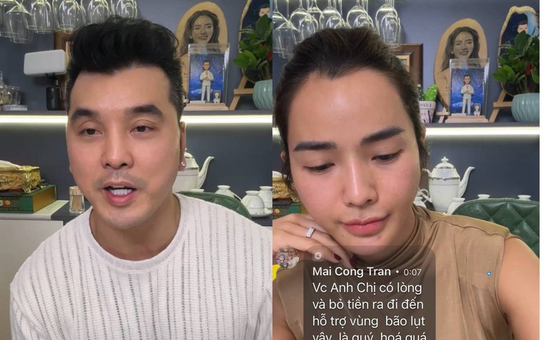 Vợ chồng ca sĩ Ưng Hoàng Phúc livestream đính chính: Tôi không cứu trợ lũ lụt cho những hộ giàu tại Hà Nội- Ảnh 1.