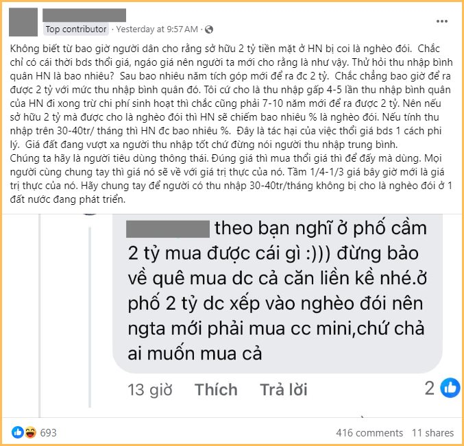 “Không biết từ bao giờ, sở hữu 2 tỷ tiền mặt ở Hà Nội lại bị coi là nghèo đói”?!- Ảnh 2. “Không biết từ bao giờ, sở hữu 2 tỷ tiền mặt ở Hà Nội lại bị coi là nghèo đói”?!- Ảnh 2.