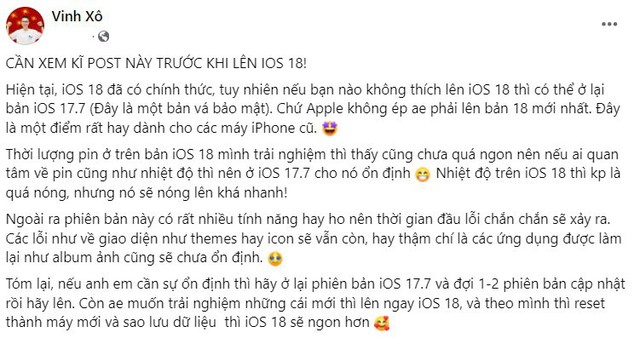 Chú ý, iPhone nóng máy sau khi cập nhật iOS 18, đã vậy còn nhanh hao pin và phát sinh nhiều lỗi khác- Ảnh 4. Chú ý, iPhone nóng máy sau khi cập nhật iOS 18, đã vậy còn nhanh hao pin và phát sinh nhiều lỗi khác- Ảnh 4.