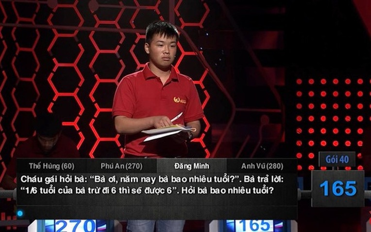 Bài toán Olympia sử dụng kiến thức tiểu học nhưng lắt léo, đọc xong sang chấn: "1/6 tuổi bà trừ 6 thì sẽ được 6. Hỏi bà bao nhiêu tuổi?"- Ảnh 1.