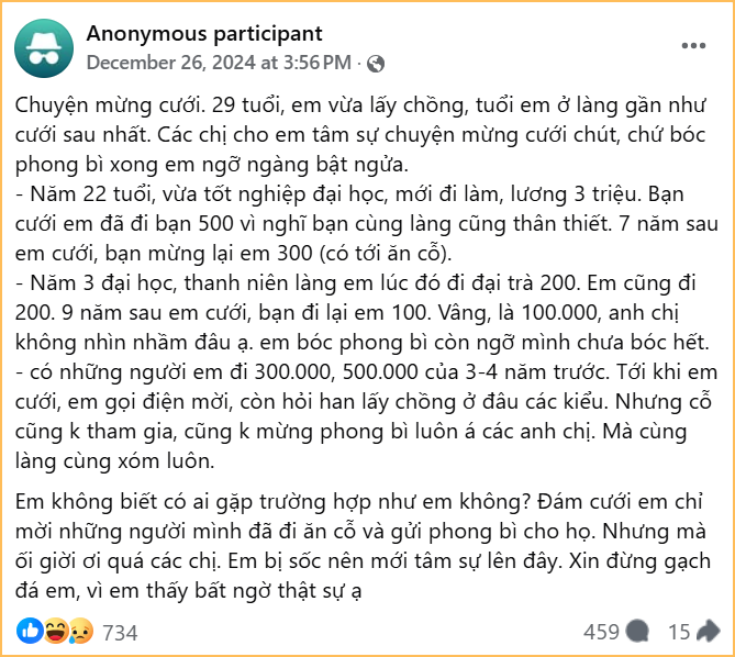 7 năm trước mừng cưới bạn 500k, giờ nhận lại phong bì 300k không biết phải làm sao cho đúng- Ảnh 1.