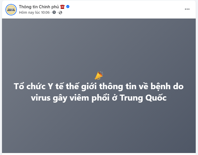 Page Thông tin Chính Phủ chính thức đưa tin về bệnh do virus gây viêm phổi ở Trung Quốc: WHO khuyến cáo biện pháp phòng ngừa cơ bản- Ảnh 1.