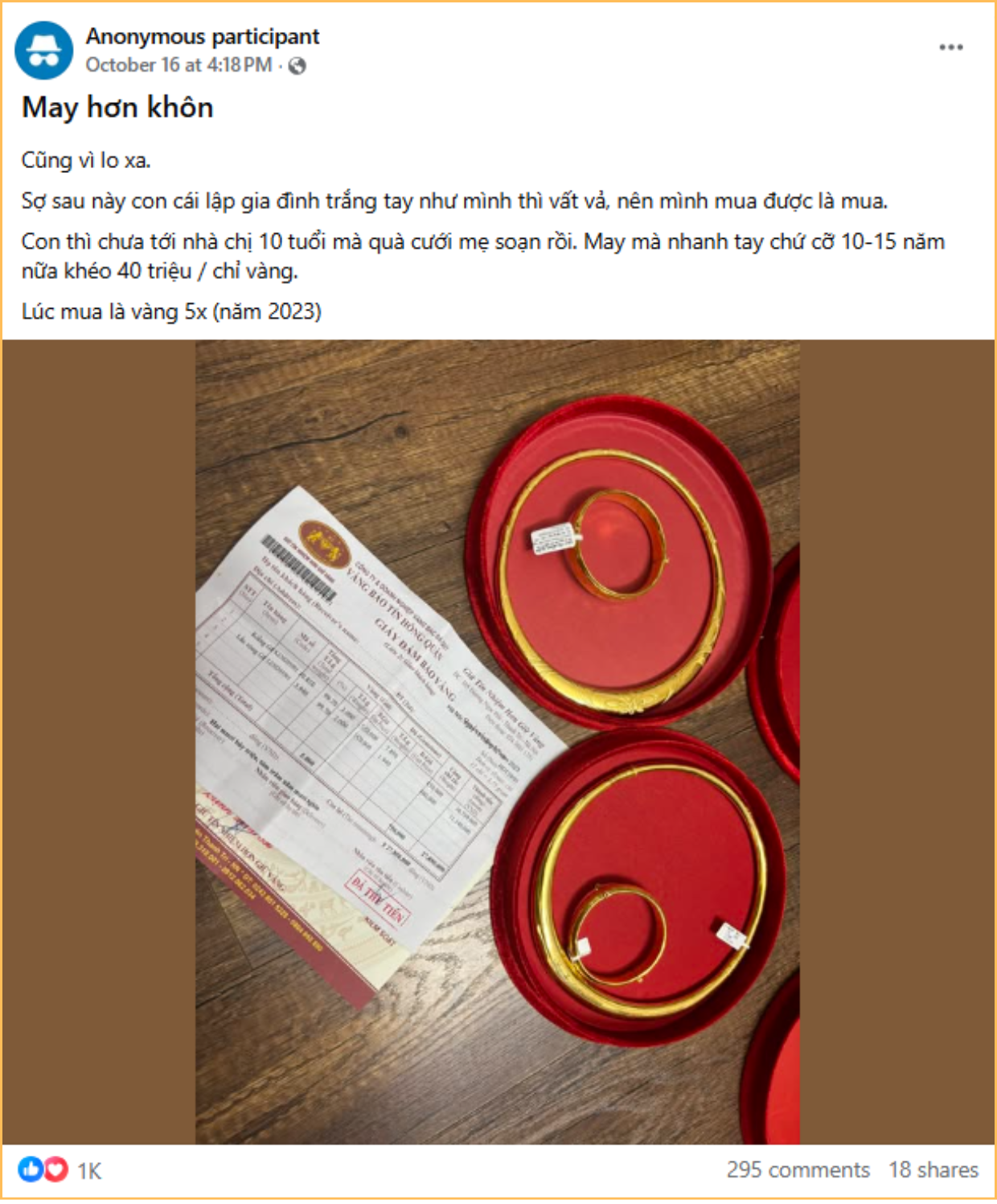 Mua vàng để dành 15 năm nữa cho con: Mẹ lo xa nhưng đỉnh!- Ảnh 3. Mua vàng để dành 15 năm nữa cho con: Mẹ lo xa nhưng đỉnh!- Ảnh 3.