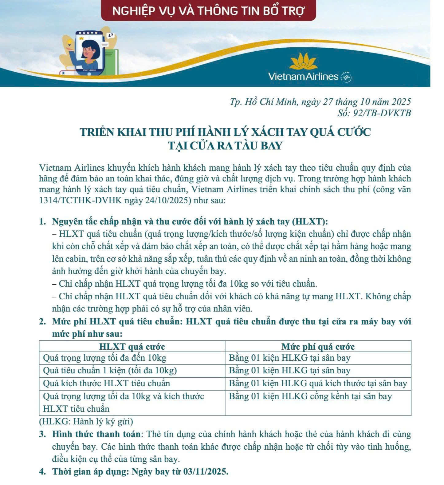 Từ 3/11, Vietnam Airlines sẽ cân hành lý xách tay tại cửa ra tàu bay và thu phí quá cước- Ảnh 2. Từ 3/11, Vietnam Airlines sẽ cân hành lý xách tay tại cửa ra tàu bay và thu phí quá cước- Ảnh 2.