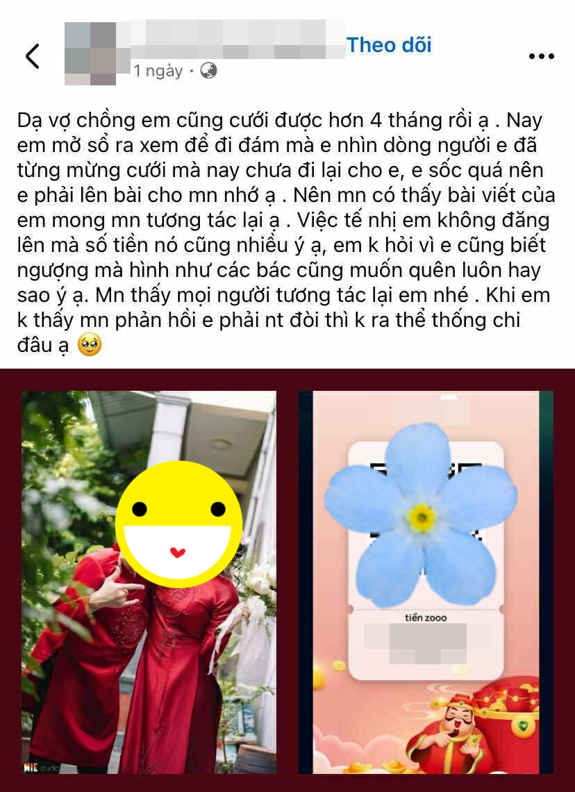 Nóng vụ cô dâu đăng mã QR "truy thu" tiền mừng cưới - Ảnh 1. Nóng vụ cô dâu đăng mã QR "truy thu" tiền mừng cưới - Ảnh 1.