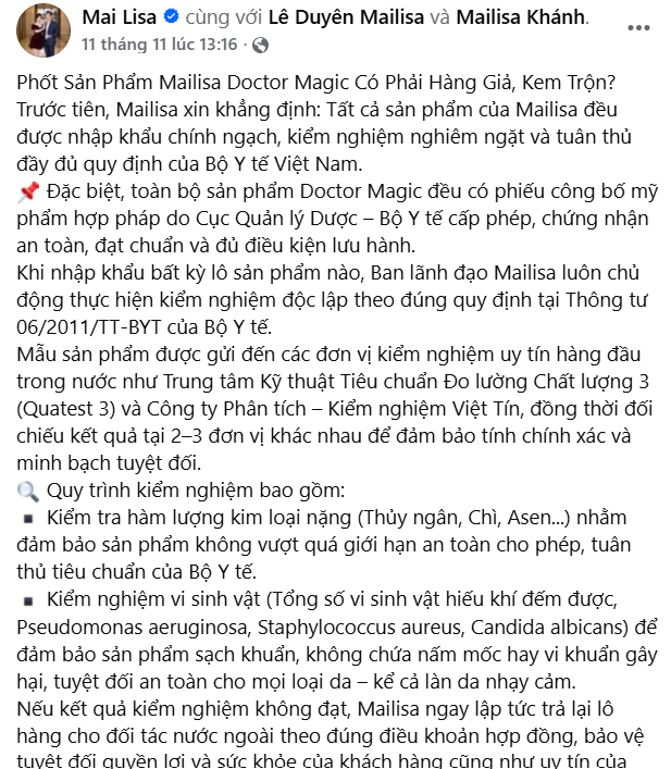 Bà chủ thẩm mỹ viện Mailisa nhiều lần khẳng định điều này trên mạng xã hội- Ảnh 1. Bà chủ thẩm mỹ viện Mailisa nhiều lần khẳng định điều này trên mạng xã hội- Ảnh 1.