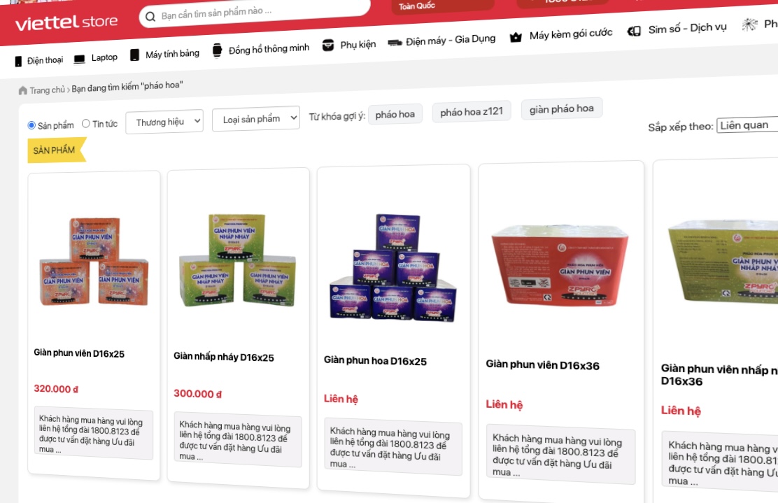 Có thể mua pháo hoa trên sàn TMĐT, kênh online của Viettel Store với giá 300.000 đồng cho giàn nhấp nháy và 320.000 đồng cho giàn phun viên - Ảnh 1.