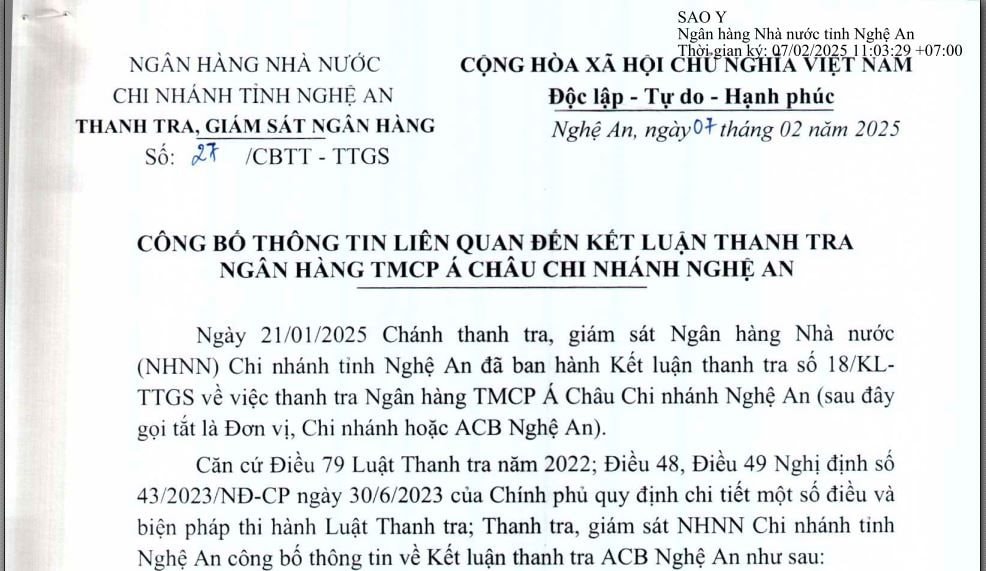 Công bố kết luận thanh tra ACB Chi nhánh Nghệ An- Ảnh 2.